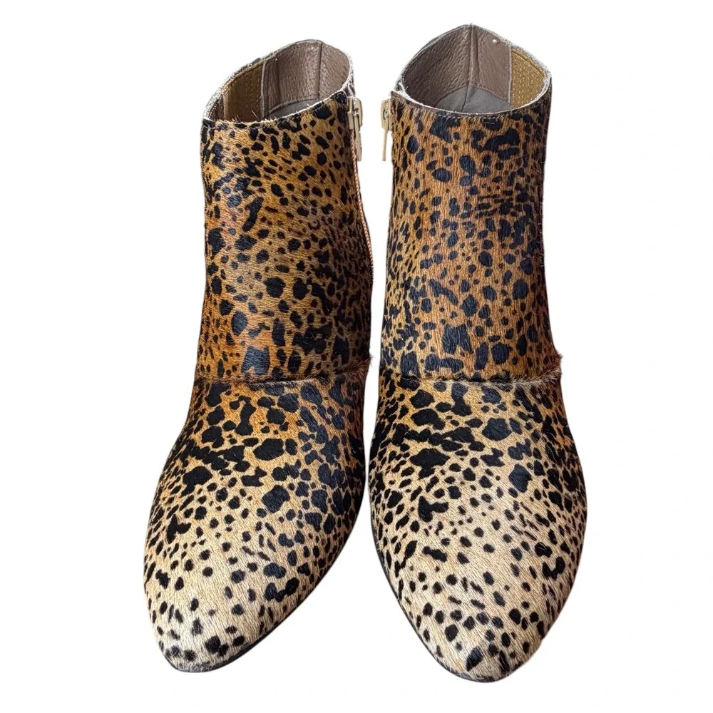 Mob Wife Vibes Leopard Print Calf Hair Wedge Ankle Boots Pointed Toe Size 9M